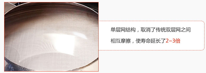 單層網(wǎng)結(jié)構(gòu)，取消了傳統(tǒng)雙層網(wǎng)之間相互摩擦，使壽命延長(zhǎng)了2~3倍
