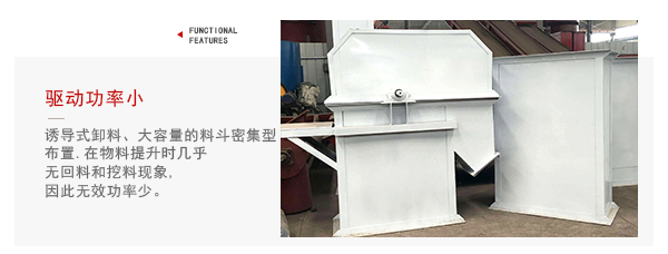 TD型斗式提升機驅動力小，無回料等特點展示圖。