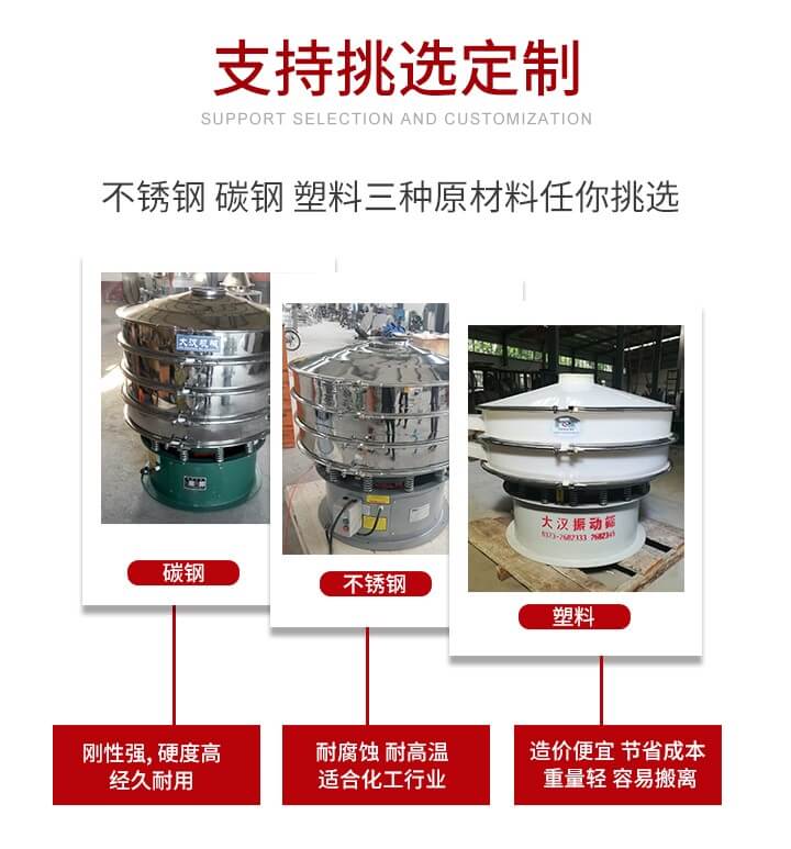 旋振篩可配置一到四層的篩網(wǎng)。旋振篩的篩分效率高，篩分精度高，篩分率高達(dá)96%。